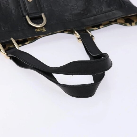 GUCCI GG Canvas Guccissima Tote Bag Leather Black Gold - Picture 10 of 15